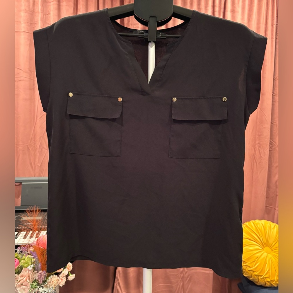 Marc New York Black Blouse with Pocket Accents
